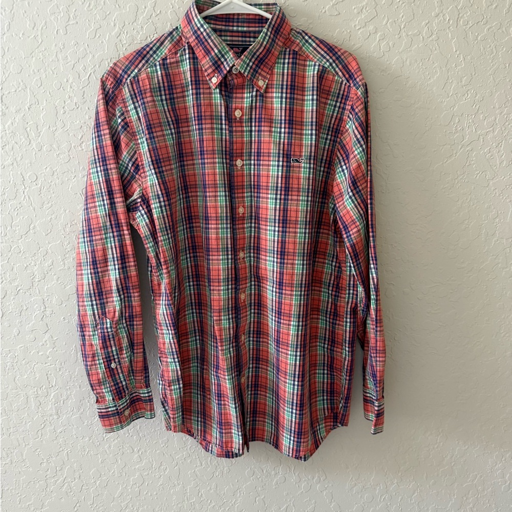 Vineyard Vines Orange Plaid Slim Fit Whale Shirt - Large